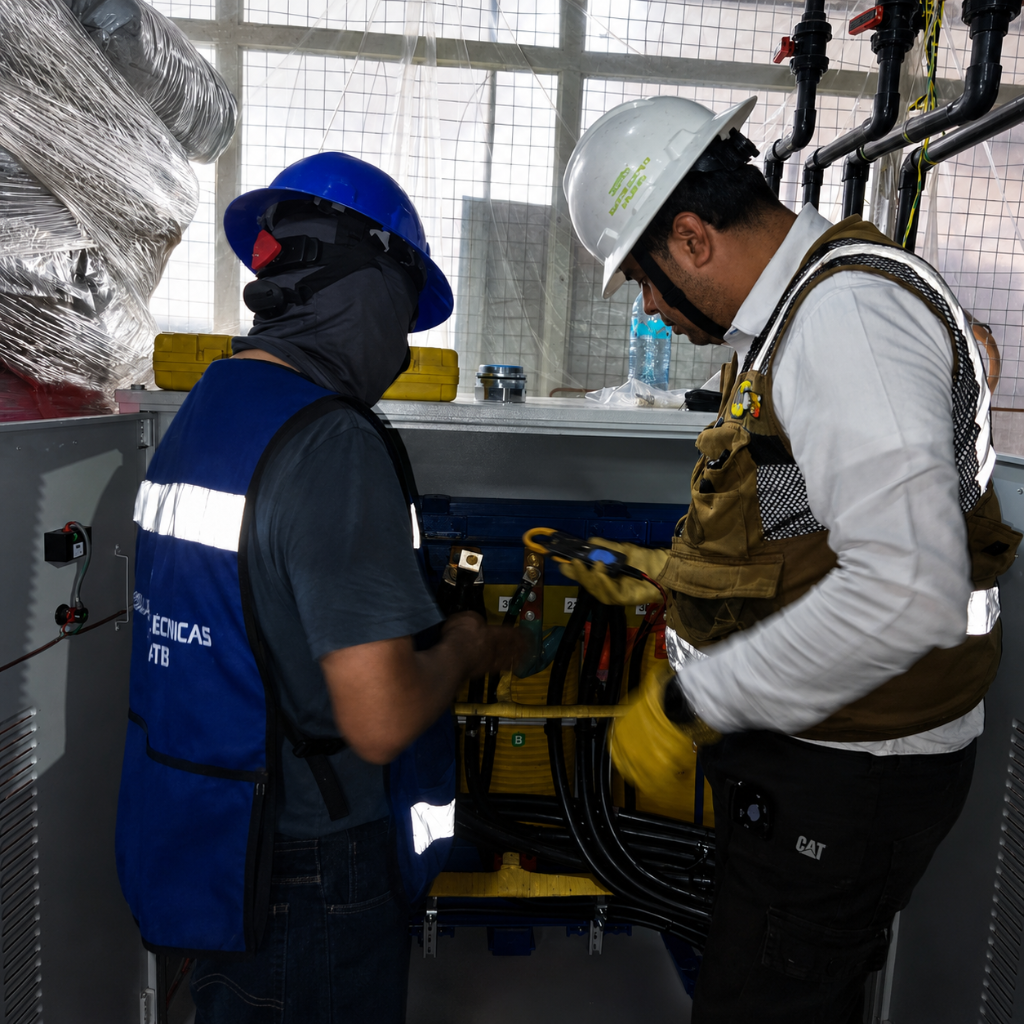 Técnicos de SEIRV realizando revisión de tablero eléctrico