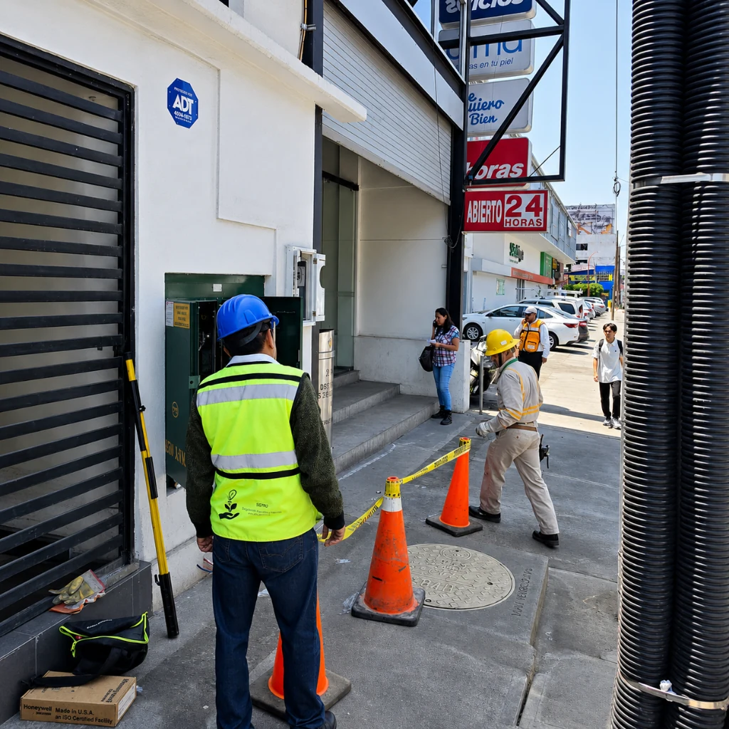 Personal técnico trabajando en zona exterior de proyecto